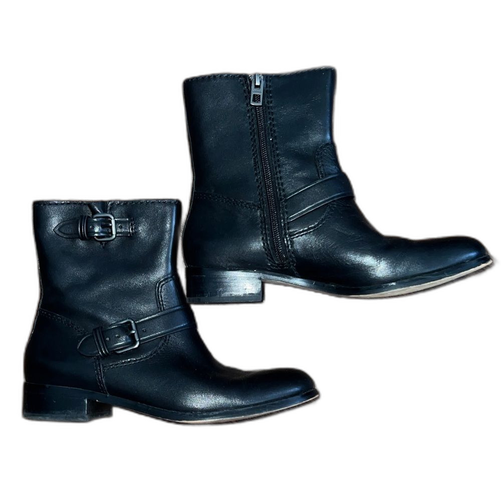 Coach Black Leather Moto Boots size 6.5 women's fall winter booties